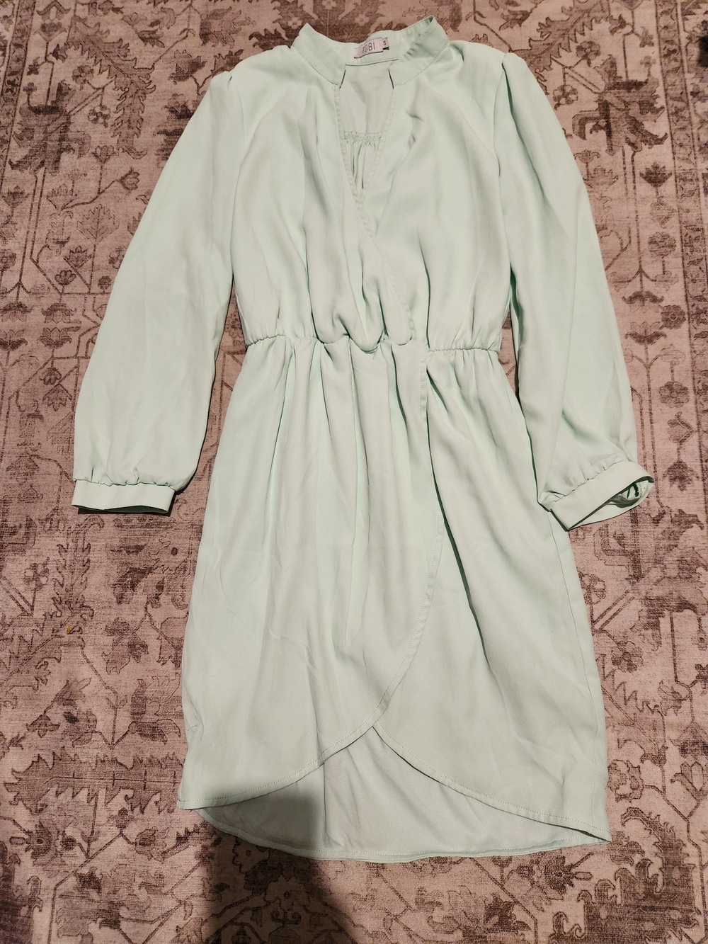 Tobi Mint Long Sleeve Faux-Wrap Dress